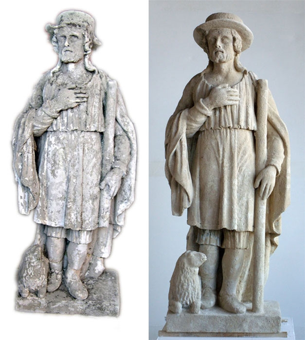 Reštaurovanie kamennej sochy sv. Vendelína z 19. stor.,  zo Záhorskej Vsi, 2008